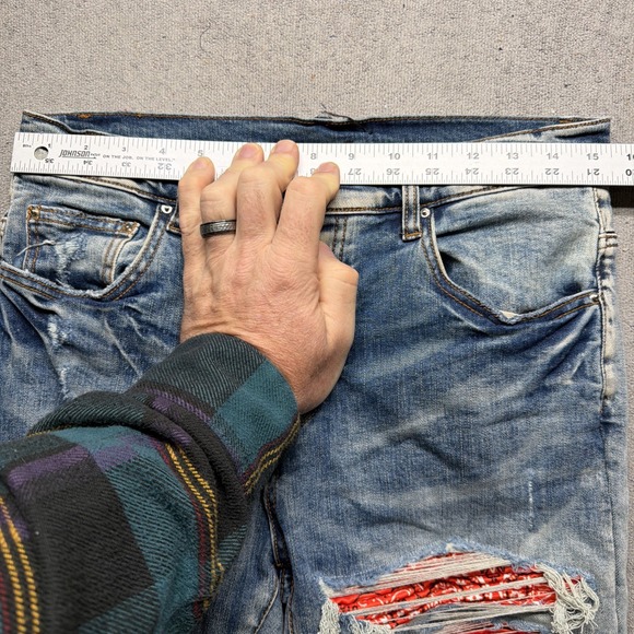 Amiri Womens Thrasher Bandana Jeans Size 32 Ripped Raw Hem‎ Punk Moto Fit Y2k - Picture 7 of 13